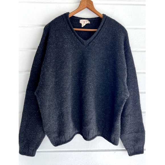 Vintage J. CREW Oarsman 100% Wool V-Neck Sweater Charcoal Gray - XL